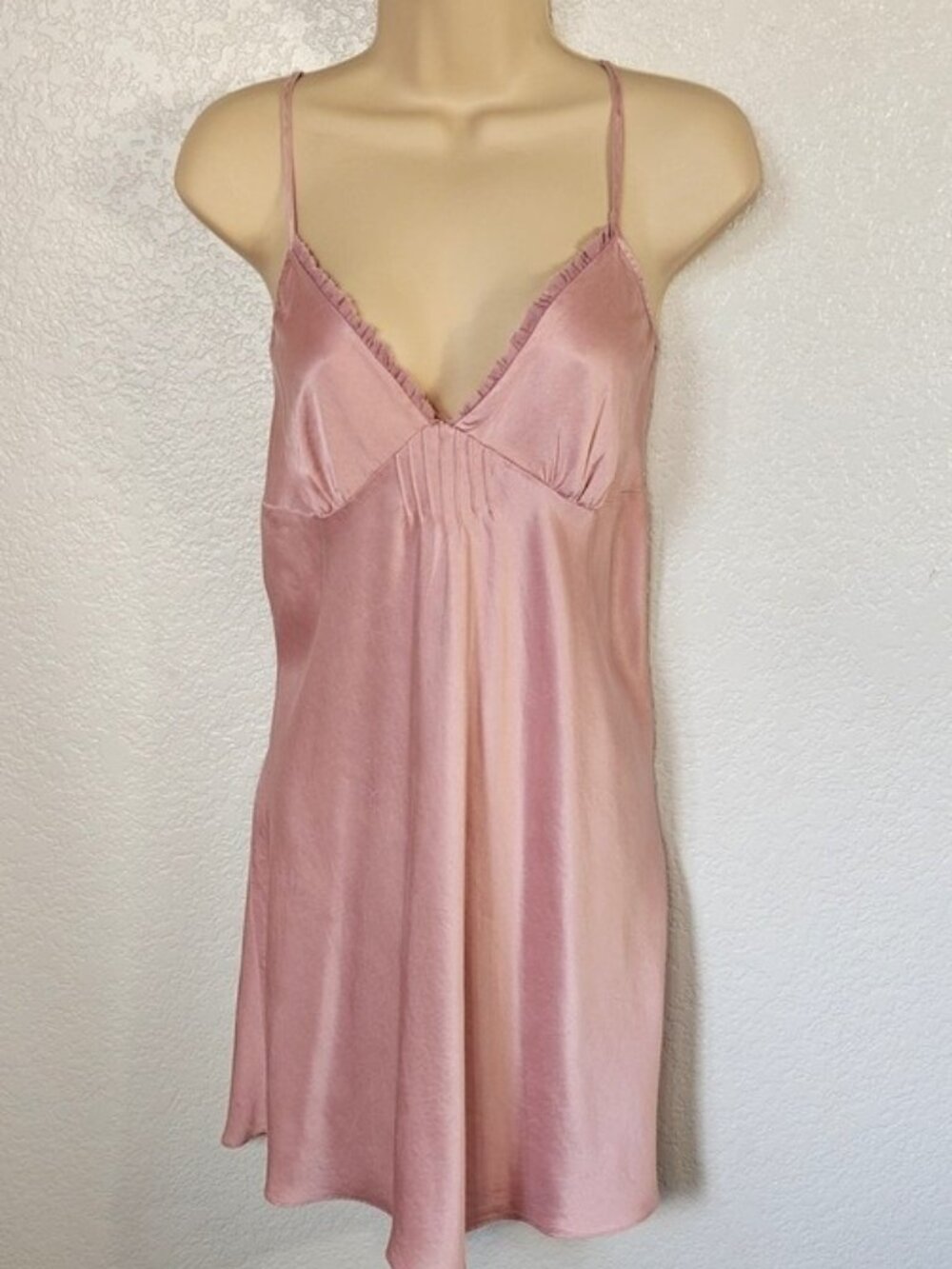 WinterSilks Large Chemise Delicate Lace Trim Pintuck V-neck Dusty Pink Vintage